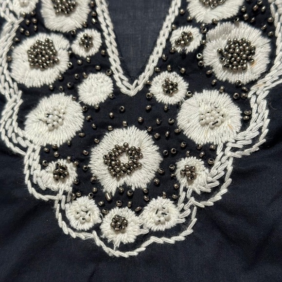 Tory Burch Embroidered Tunic Dress & Slip Black Beaded Detail Boho‎ Chic Sz 6 - Picture 5 of 9